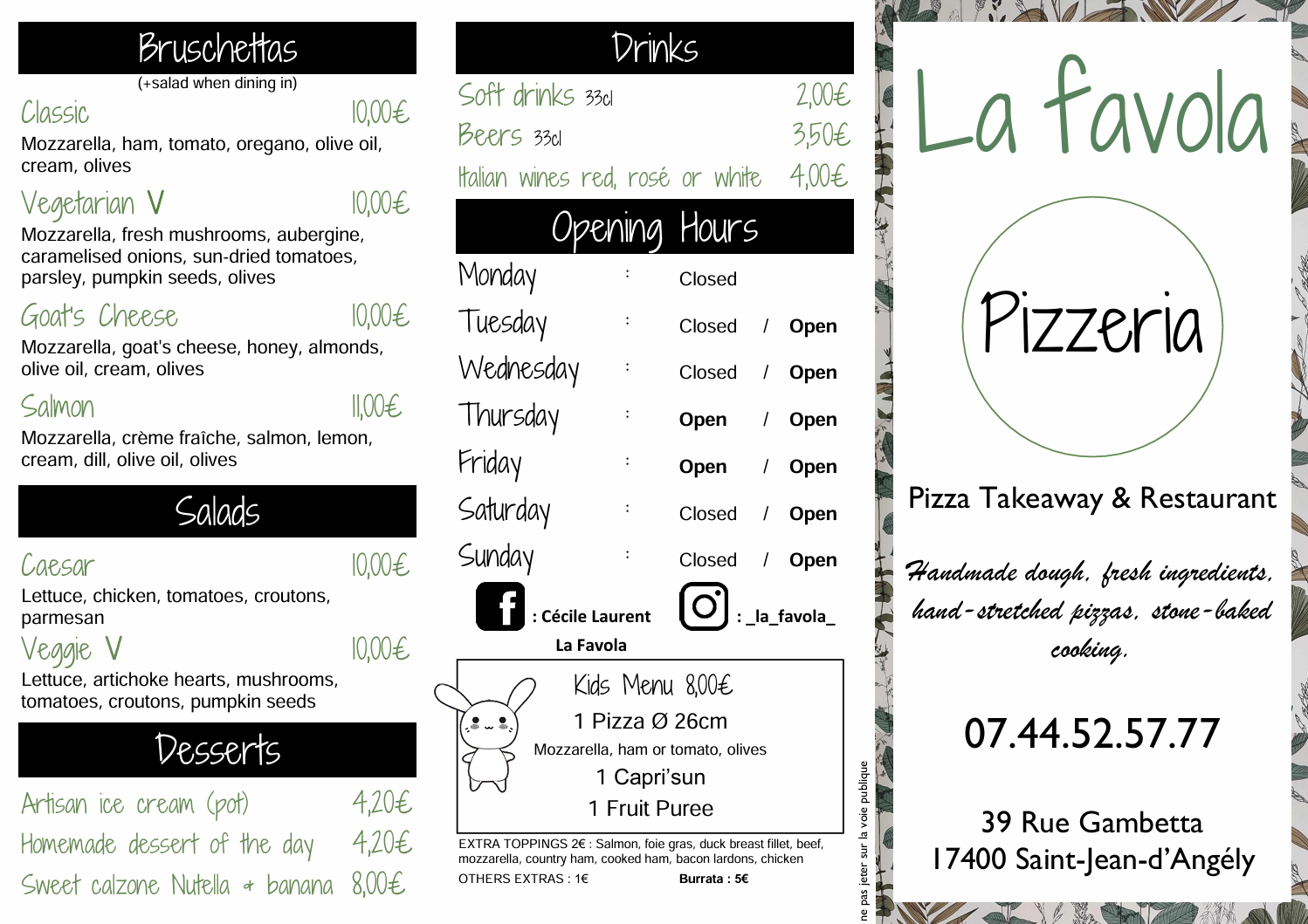 Menu La Favola - Front