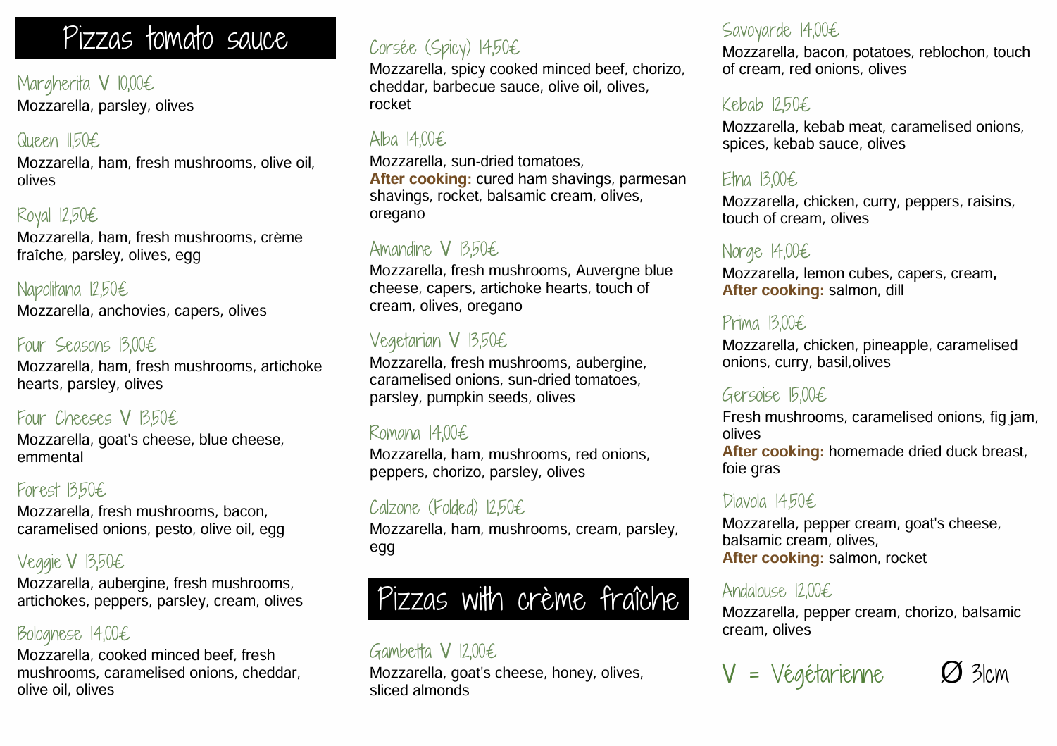 Menu La Favola - Back