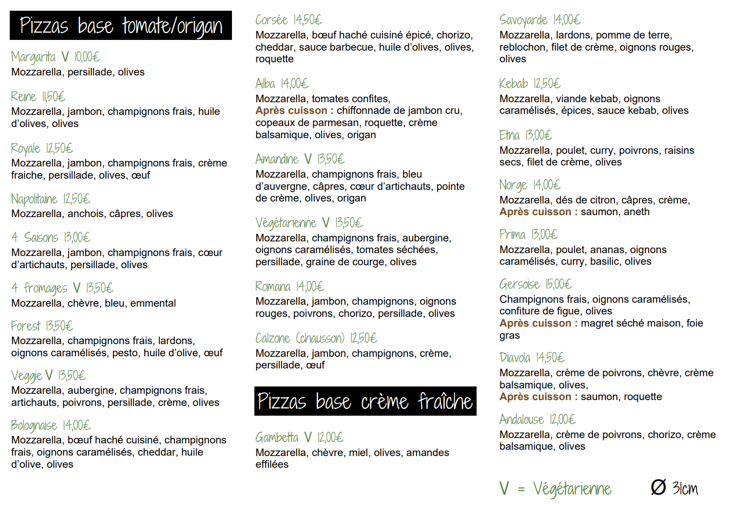 Menu La Favola - Verso